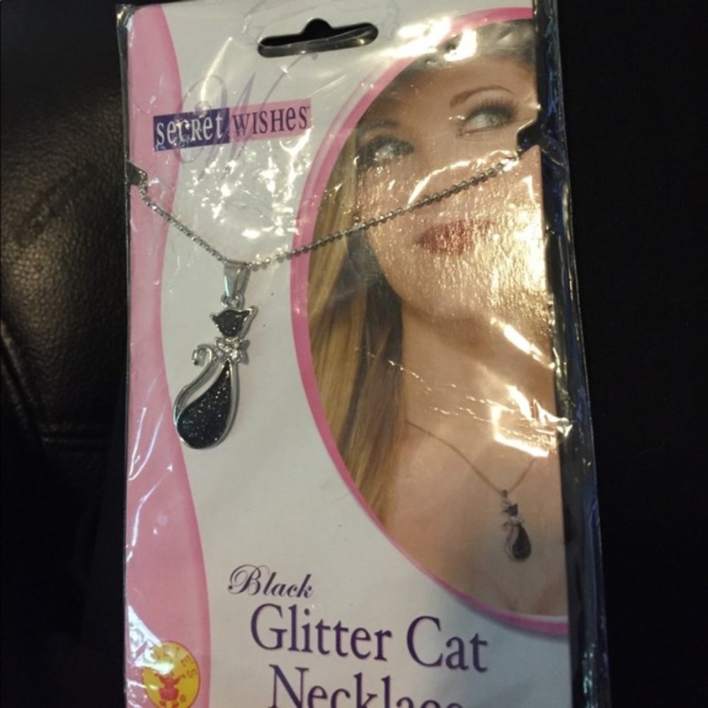 $5 dollar firm sale Black glitter cat necklace pendant nwt kitty meow $5 dollar